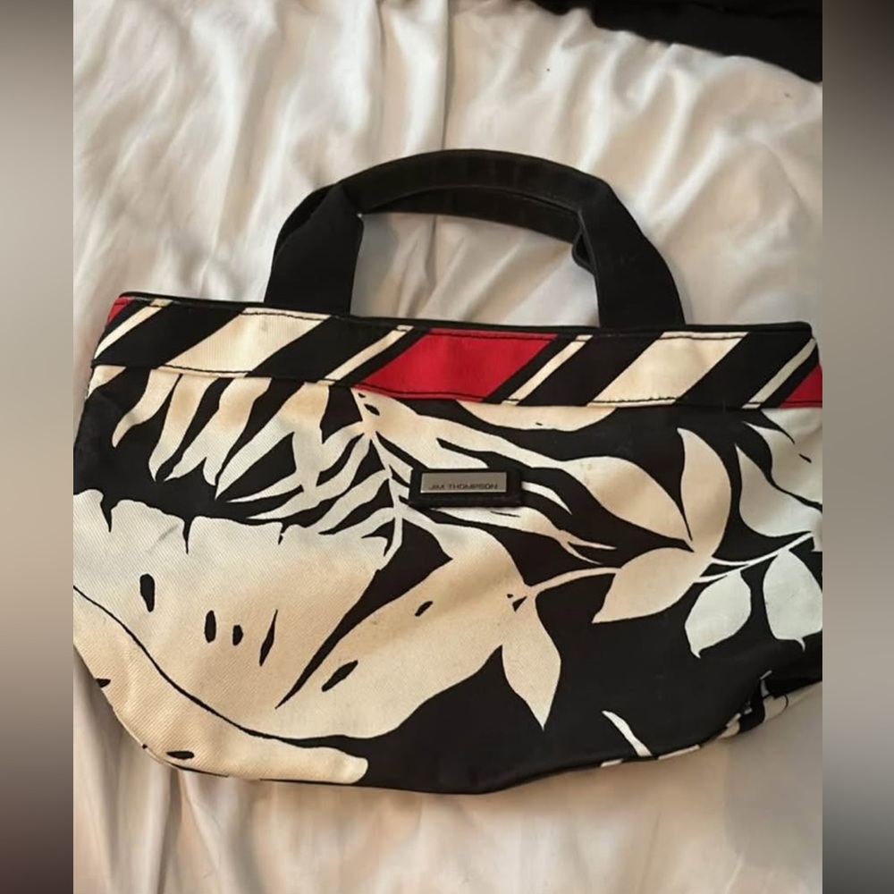 Jim Thompson Black and White Floral Tote Bag‎
